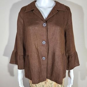 CHOICES 3/4 Sleeve Button Down Brown Linen Jacket
